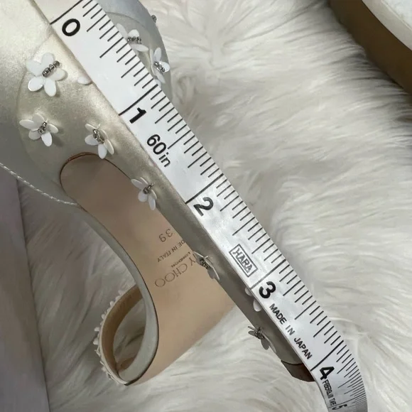 Jimmy Choo Delia Mini Flower Embellished Satin Heels 100mm - Picture 6 of 7